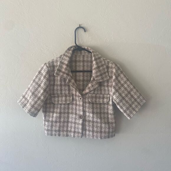 Tweed cream tan 2 piece short sleeve short set. - Picture 5 of 7